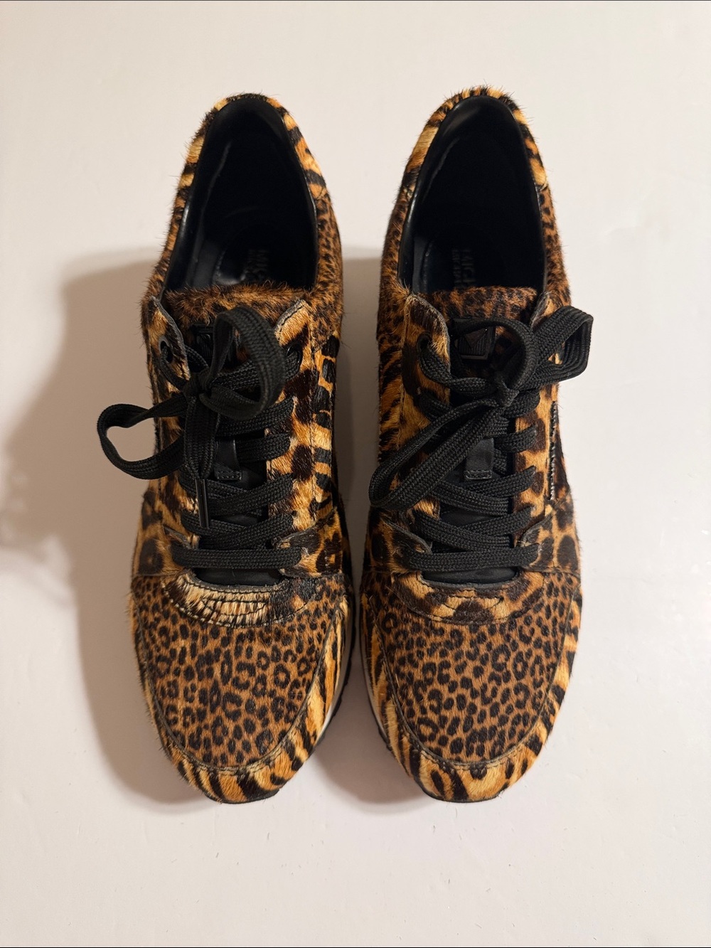 Michael Kors Billie Animal Leopard-Print Calf Hair Lace-Up Sneakers Size 8 NWOT